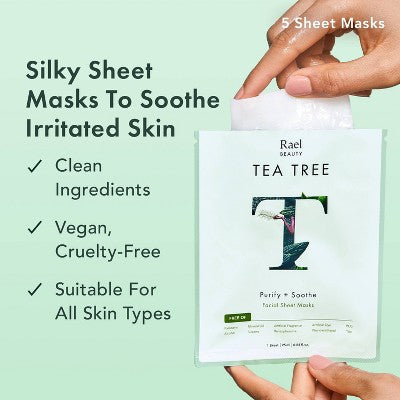 Rael Beauty Tea Tree Facial Sheet Mask 5ct/4.2oz - New This is Beauty US