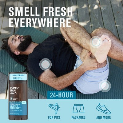 Every Man Jack All Over Solid Deodorant Coconut + Vanilla 2.6oz - New This is Beauty US