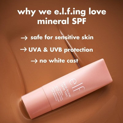 e.l.f. Halo Glow Skin Tint Light Coverage Foundation SPF 50 7 Medium Warm 1 fl oz - Imperfect Box This is Beauty US