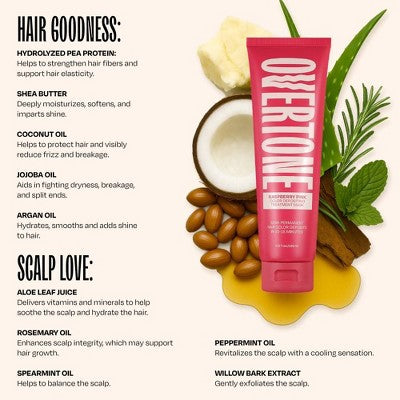 Overtone Raspberry Pink Hair Mask Semi-Permanent Hair Dye & Color Conditioner - New This is Beauty US