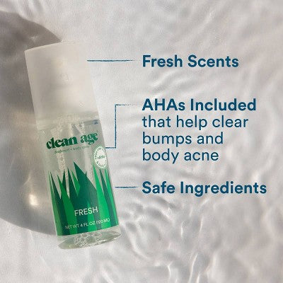 Clean Age Fresh AHA Deodorant + Body Spray for Teens 4 fl oz - New This is Beauty US