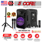 5Core 12 inch PA Portable Bluetooth Party Speaker Karaoke Boombox + 2 Wireless Mics Pi-Mart