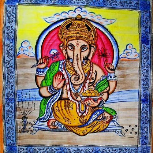 Ganesha Pastel Lotus Tapestry With Tassels Wall Double BandsCo Straps