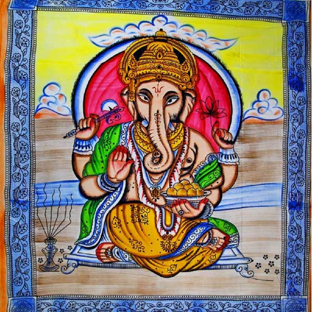 Ganesha Pastel Lotus Tapestry With Tassels Wall Double BandsCo Straps