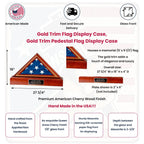 Gold Trim Flag Display Case, Gold Trim Pedestal Flag Display Case, Pedestal and Flag Case The Military Gift Store