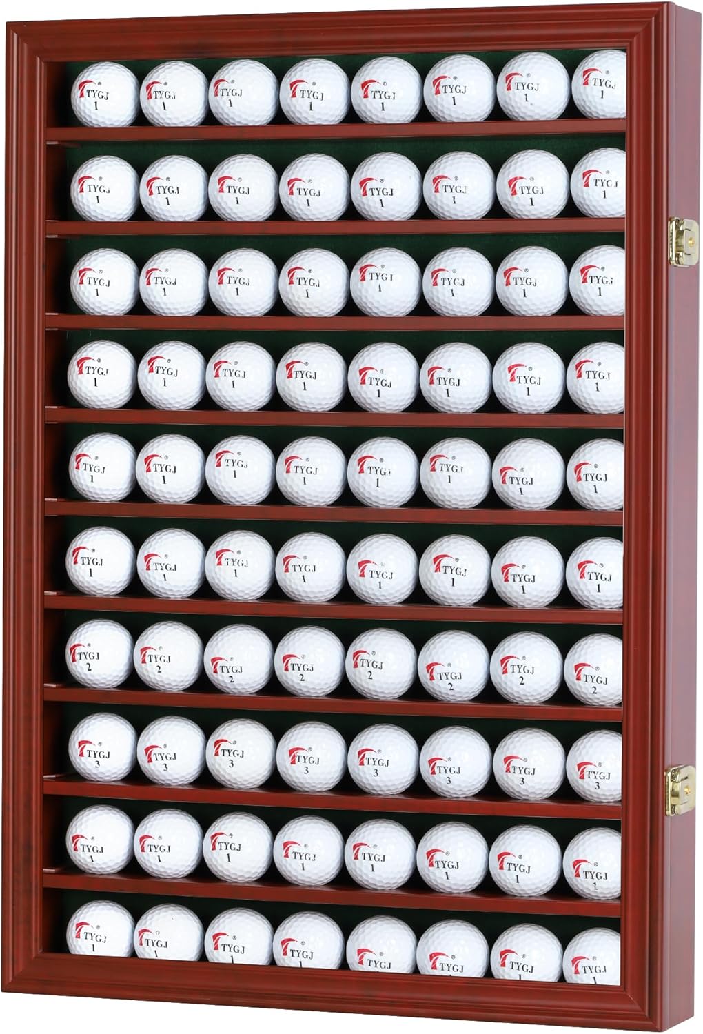Flag Connections 80 Novelty/Souvenir Golf Ball Display Case Holder Cabinet, (Mahogany Finish) The Military Gift Store