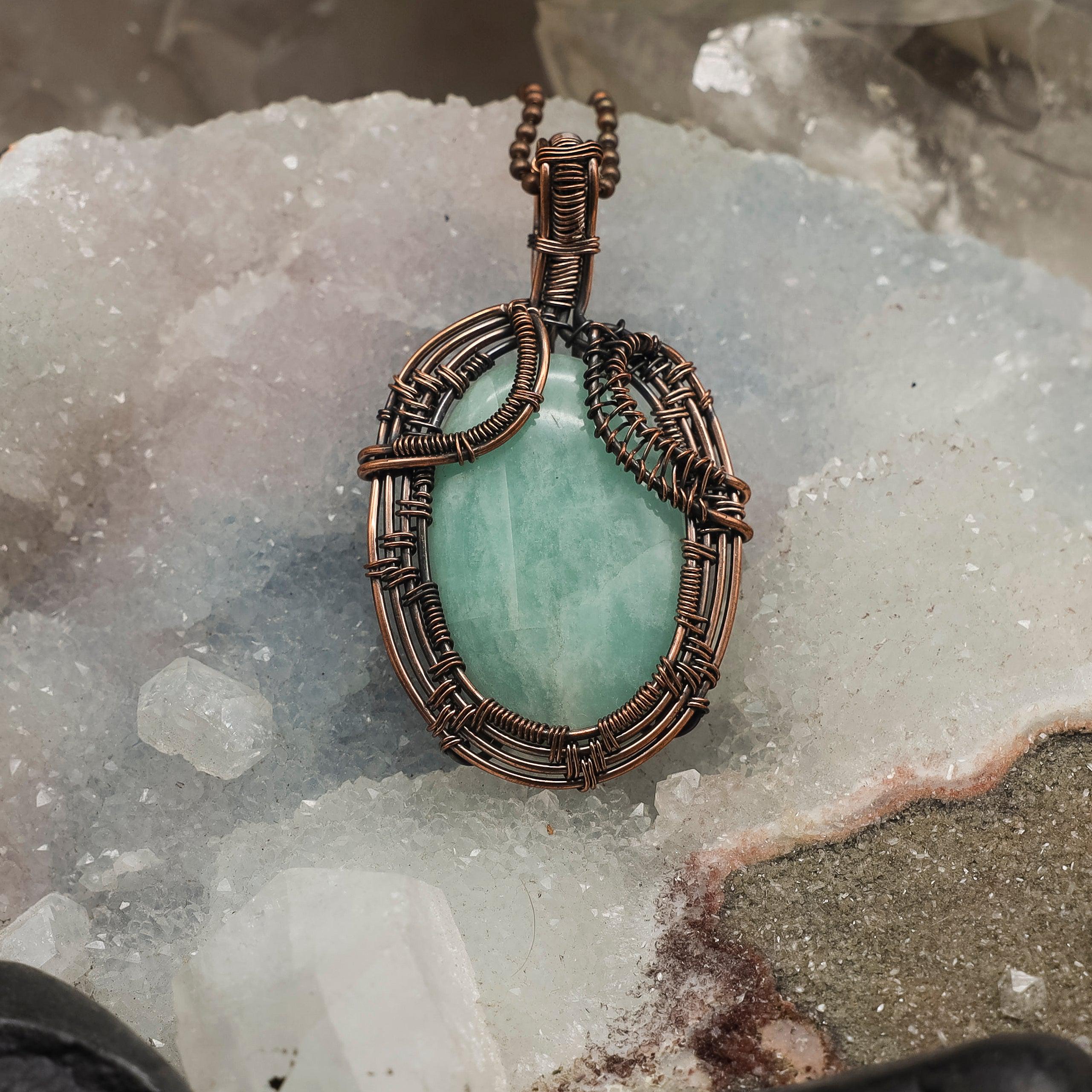 Green Calcite Wire Wrap Crystal Pendant - SJB-DIAMOND ELITES