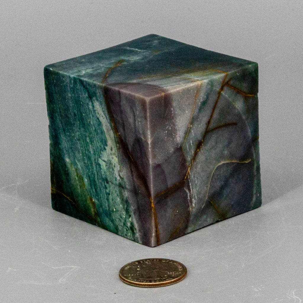 Green Jasper Cube w/t Cut Corner Crystal Destiny