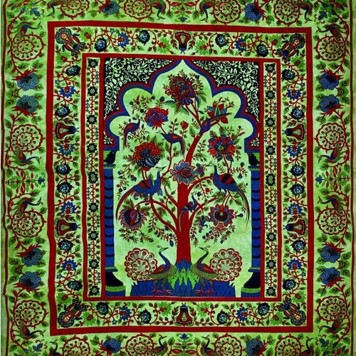 Tree Of Life Peacock Tapestry Green Wall Hanging Decor BandsCo Straps