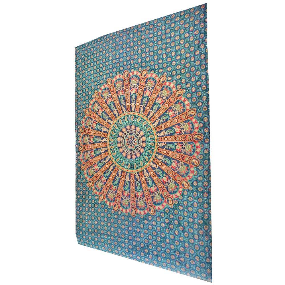 Radha Krishna Mandala Tapestry Green Elephant Boho Wall