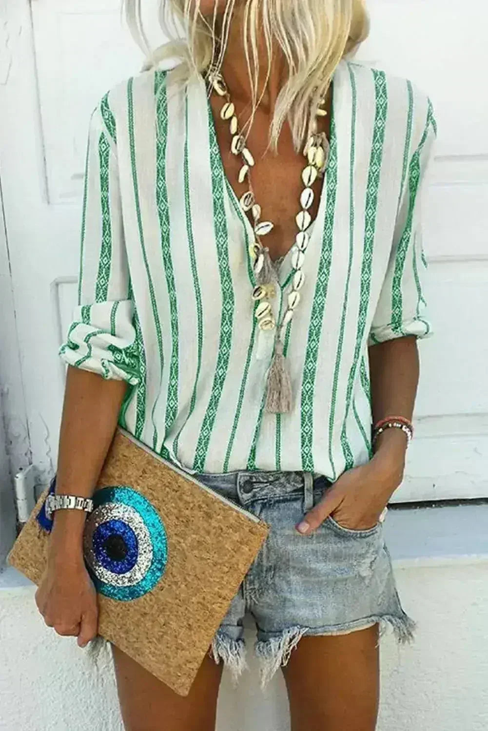 Button Up Long Sleeve Blouse - SJB-DIAMOND ELITES
