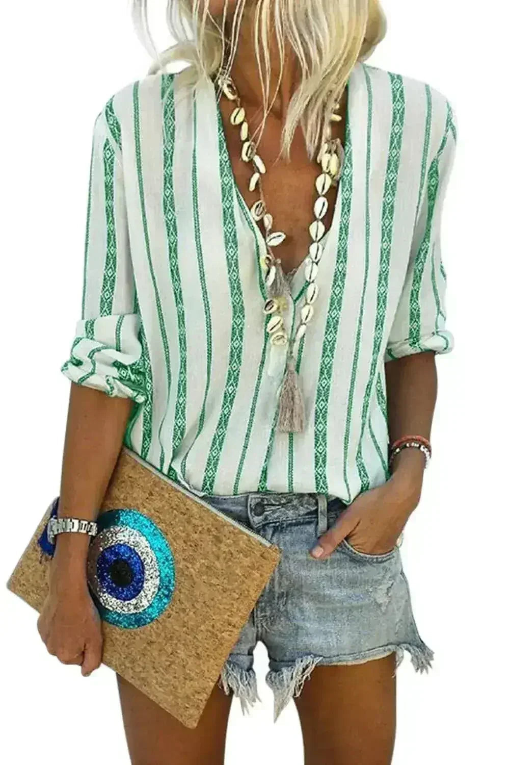 Button Up Long Sleeve Blouse - SJB-DIAMOND ELITES
