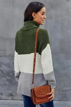 Green Gray Color Block Turtleneck Pullover Sweater - SJB-DIAMOND ELITES