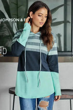 Green Speak to Me Color Block Drawstring Hoodie