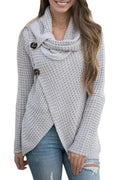Grey Button Wrap Cowl Neck Sweater - SJB-DIAMOND ELITES
