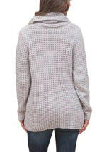 Grey Button Wrap Cowl Neck Sweater - SJB-DIAMOND ELITES