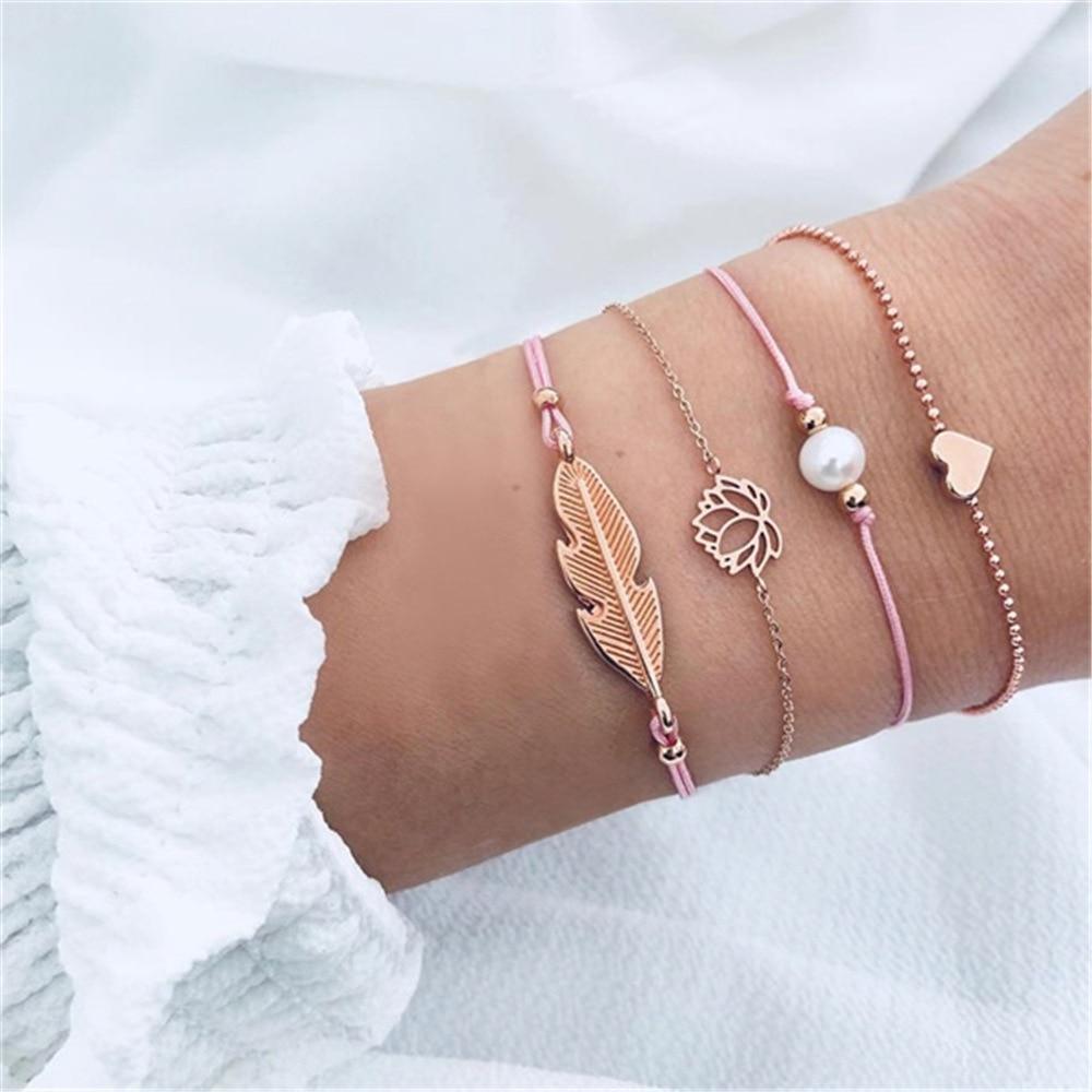 Fashion Bohemia Leaf Round Knot Cuff Bangle Gold Chain Charm Bracelet  for Women Simple Geometric Bracelets Luxury Jewelry - SJB-DIAMOND ELITES