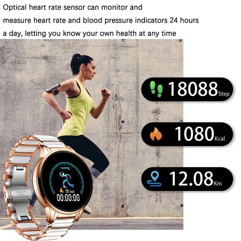 New Ceramic Smart Sport Fitness Watch For Women With Heart Rate Blood Pressure Monitor For Android and  IOS Sistems Sport Multifunctional Steel Belt Smartwatch - SJB-DIAMOND ELITES