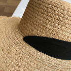 Vintage Straw Hat Women Wide Sun Protection Beach Hat Black And White Ribbon Bowknot Cute Design Straw Cap Women Elegant Summer Hat Beach Fedoras Casual Ladies Flat Top Hat Stevvex
