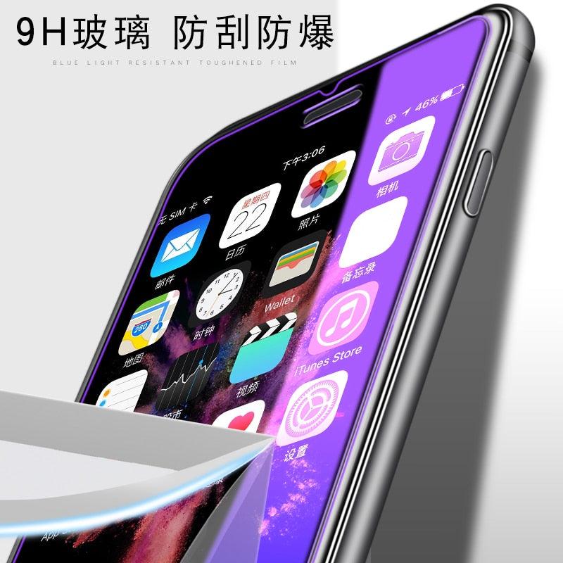 2Pcs Anti Blue Ray 9H Tempered Glass for iPhone X XS MAX XR 11 12 13 mini 14 Pro Max 6 6S 7 8 Plus SE 2020 Screen Protector Film Anti Blue Light Tempered Glass Screen Protector for iPhone Stevvex