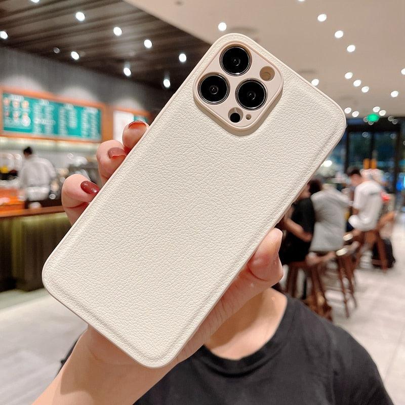 Trendy Slim Leather Case with Full Protection Luxury Leather Textured Case for iPhone 11 12 13 Soft Shockproof Cover Leather Case Compatible with iPhone 12 13 Pro Max Elegant Phone Case Stevvex