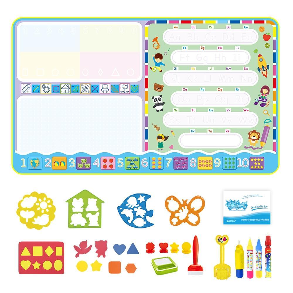 Coolplay 100x100cm Magic Water Drawing Mat Doodle Mat & 4 Drawing Pens & 1 Stamps Set Painting Board Educational Toys for Kids - SJB-DIAMOND ELITES