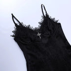 Goth Cross Mini Dress | Vintage Black Spaghetti Strap Dress -femstylo