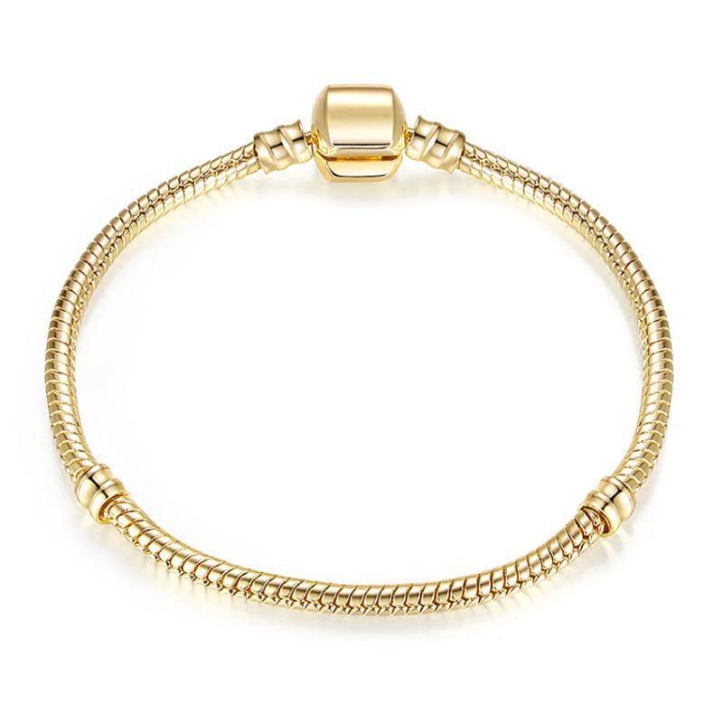 Luxury Modern High Quality Authentic Silver Color Snake Chain Fine Bracelet Fit European Charm Bracelet for Women With Heart and Star - SJB-DIAMOND ELITES