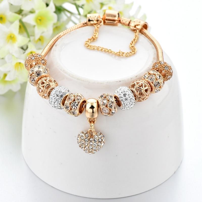 New Modern Luxury Fashion Gold Heart Amazing Bracelets And Bangles Outstanding For Women With Shiny Diamond Design - SJB-DIAMOND ELITES