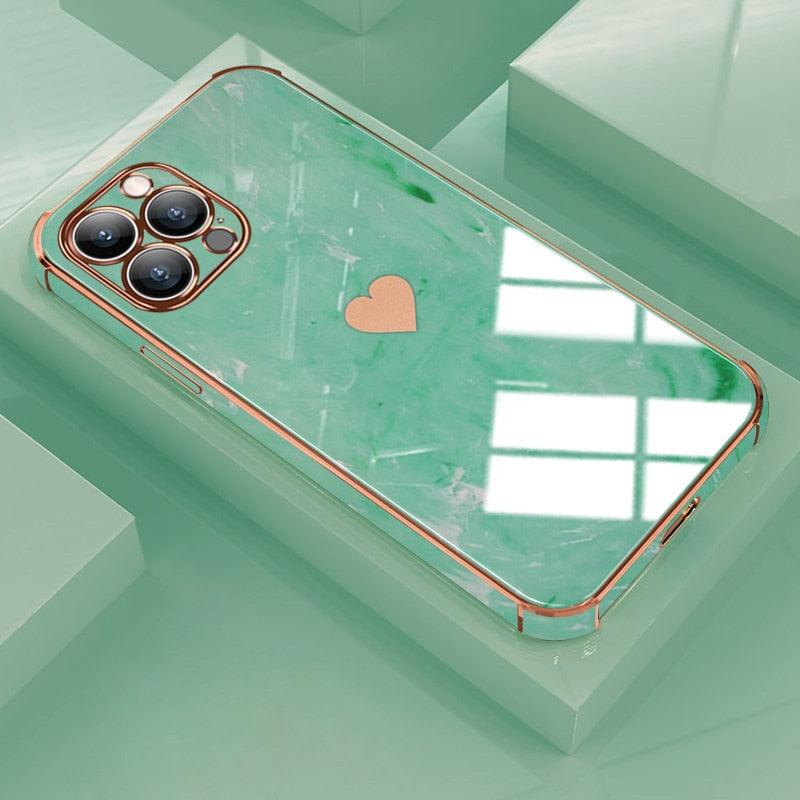 Luxury Shockproof Soft Case For iPhone 13 12 11 Pro Max XS XR X R 8 7 Plus iPhone12 12Pro iPhone11 Marble Texture Covers  Luxury Love Phone Case Cute Side Small Heart Pattern Soft Shockproof Full Lens Case for iPhone Stevvex