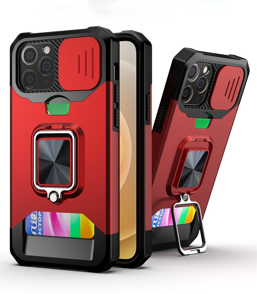 Heavy Duty Kickstand Stand Ring Shockproof Protective Cases Cover Camera Protection Magnetic Holder Case For iPhone 14 13 12 Pro Max Shockproof Card Slot Stand Cover Stevvex