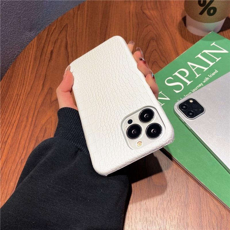Genuine Leather Case for iPhone 13 Pro Classic Pattern Real Leather Full Coverage High-end Luxury Glossy Leather Couple Soft Case For iPhone 14 11 12 13 Pro Max 7 8 Plus 2 iPhone Cover Stevvex