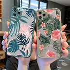 Green Leaves Plant Flower Phone Case for iphone 11 12 13 14 Pro Max Hard Back Shockproof Cover Floral Tropical Design with Slim Glossy Green Palm Leaves Pattern Case Stevvex