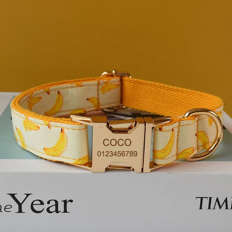 Free Engrave Personalized Banana Design Bow Dog Collar Leash Traction Rope For Small Big  Adjustable Pet Straps Fruit 02 Lootquake LLC