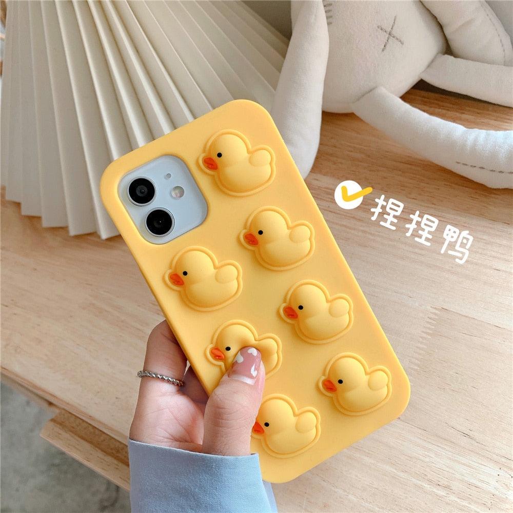 Cute Duck Pop Bubble Fidget Toys Soft Phone Case For Iphone 12 11 Pro Max 6 7 8 Plus Xr X Xs Max Se 2020 Relieve Stress Cover Stylish Unique Design Silicone Cover For Little Girls Boys Stevvex