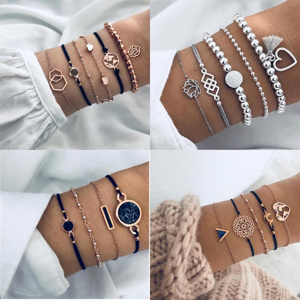 Boho Rose Map Bracelets & Bangles for Women Bohemian Round  Charm Bracelet Set Fashion Multilayer Accessories Luxury Jewelry - SJB-DIAMOND ELITES