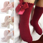 Non-slip Cotton Princess Knee High Long Skin-friendly Socks With Bow Mesh Newborn For Baby Girls Stevvex