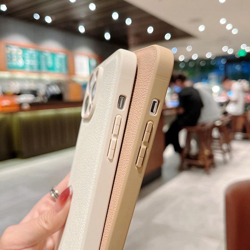 Trendy Slim Leather Case with Full Protection Luxury Leather Textured Case for iPhone 11 12 13 Soft Shockproof Cover Leather Case Compatible with iPhone 12 13 Pro Max Elegant Phone Case Stevvex