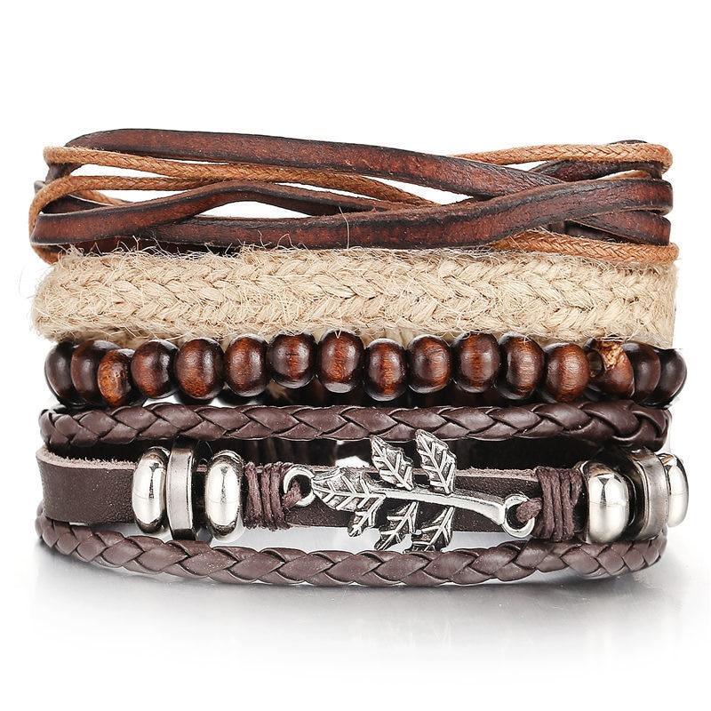 BOHO Tibet Stone Feather Multilayer Leather Bracelet Eye Fish Charms Beads Bracelets For Men Vintage Punk Wrap Wristband Cool Jewelry - SJB-DIAMOND ELITES