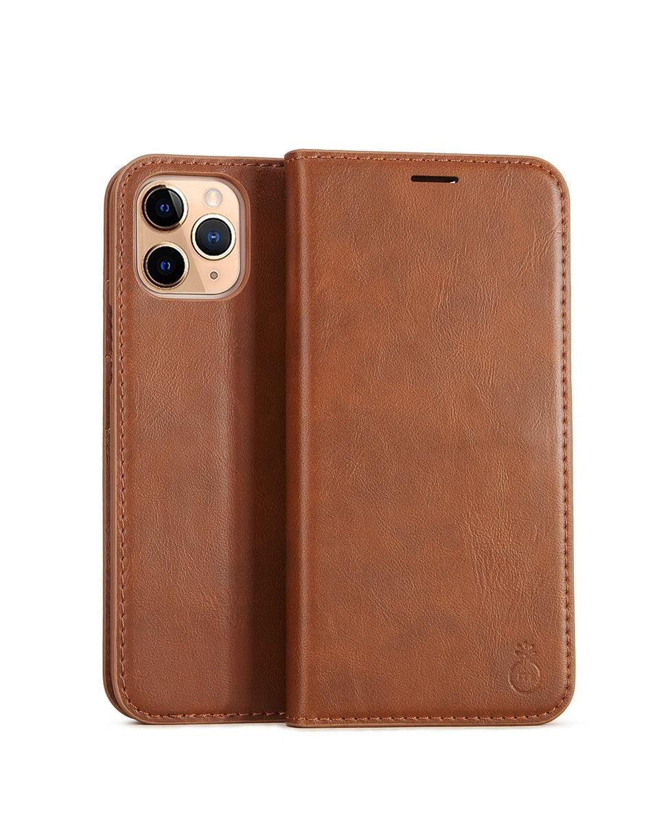 Brown Genuine Leather Flip Case For iPhone Luxury Wallet Card Cover For iPhone 14 13 Leather iPhone Case Kickstand Card Holder Flip Leather Wallet Phone Case Stevvex