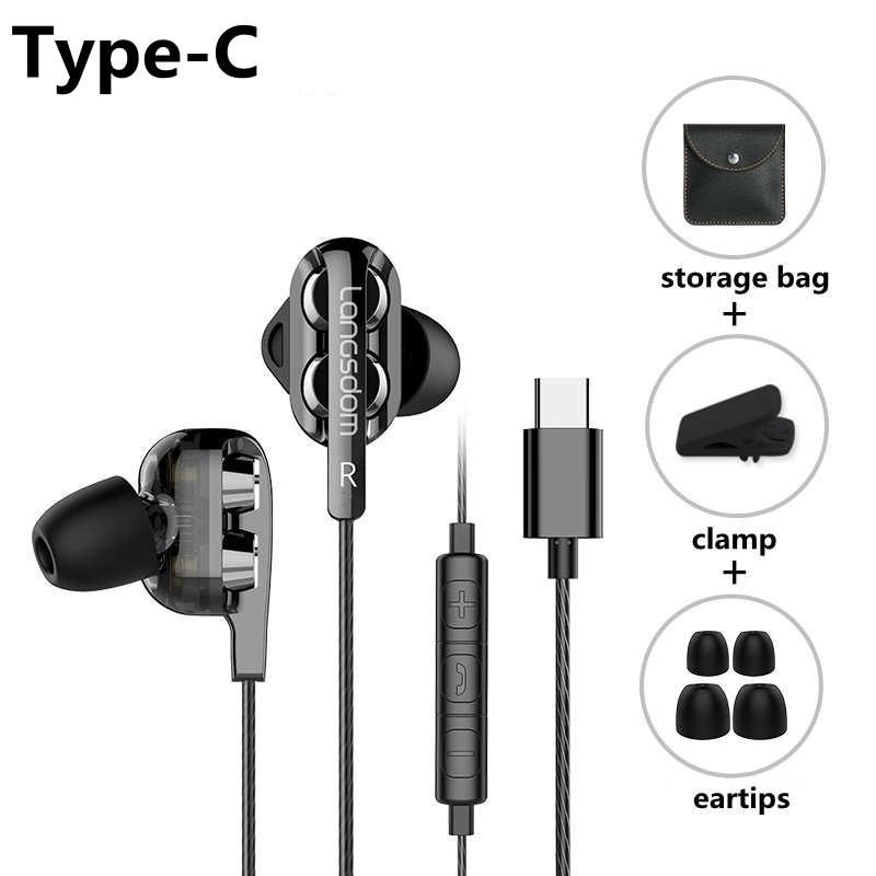 STEVVEX Wired Earphone Headphones with Microphone Dual Driver Phone Earphones Type C Ear phones - SJB-DIAMOND ELITES