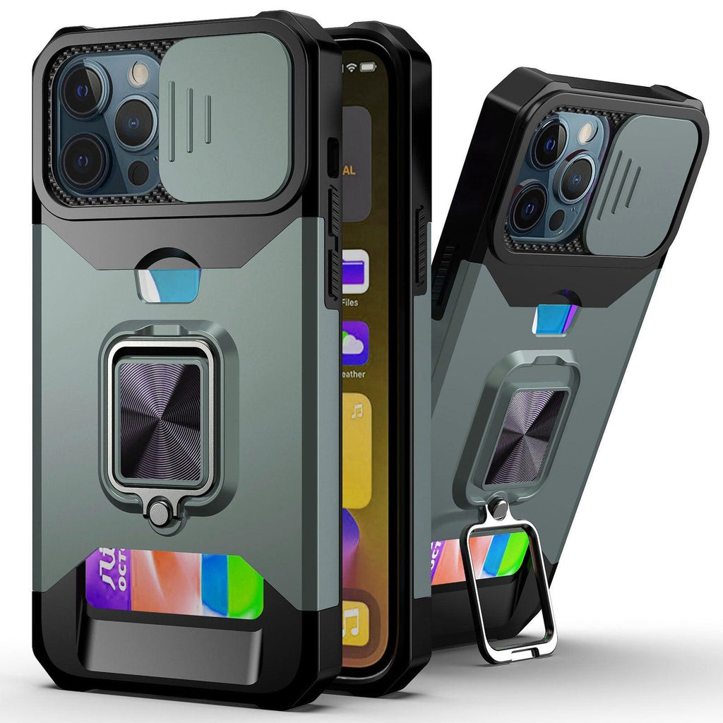 Slide Camera Cover Kickstand Card Wallet Case for iPhone11 X XS 8  Shockproof Protective Phone Case  Wallet Case for iPhone With Sliding Camera Case With Kickstand Magnetic Adjustable Ring Holder Stevvex