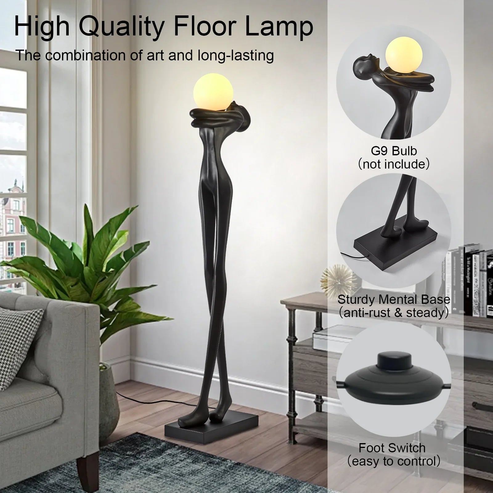 Modern Resin Human Shaped Floor Lamp, Ball Hugger Ornaments Art Sculpture Lamp for Home Decoration Room, Living Room,Coffee Shop