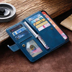 Business Blue New Cards Flip Leather Case For iPhone 14 13 12 11 Pro Max 10 X 6 6s 7 8 Plus XR XS Max Multifunctional Wallet Phone Case  Multi-Card Wallet Leather iphone Case Stevvex