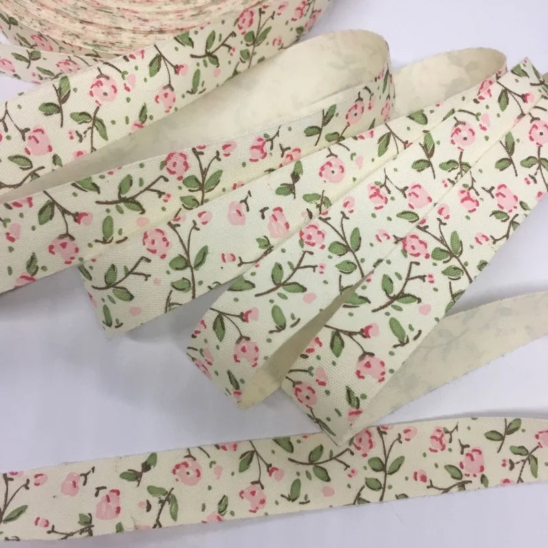 5Y 1.5cm/2.5cm Flowers Printed Cotton Floral Ribbon For Handmade DIY Craft Scrapbook Gift Packing Easter Wedding Christmas Deco Lootquake LLC