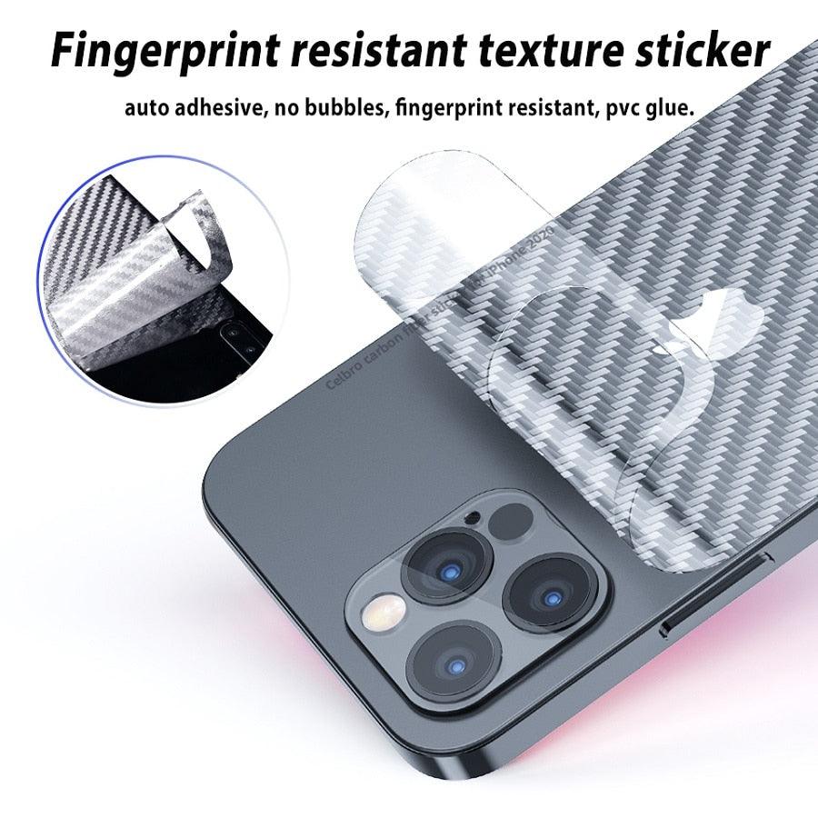 2Pcs Carbon Fiber Matte Back Film For iPhone 14 13 12 Mini 11 Pro XR X XS Max 7 8 Plus SE3 Transparent Scratch Resistant Sticker Slim Fit Clear Transparent 3D Carbon Fiber Back Skin Rear Screen Guard Protector Sticker Stevvex