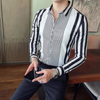 British Style Striped Shirts Mens Long Sleeve Business Formal Dress Shirt Casual Slim Fit Dress Streetwear Social Party Clothing Lootquake LLC