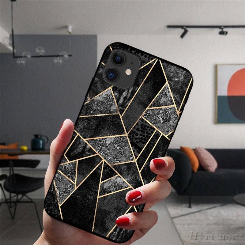 Unique Abstract Ultra Thin Sparkle Soft Silicone Case For iPhone XS Max 8 7 Plus X XR 6 6S 5S Mini Black Phone Case Marble Geometric Art Soft Silicone Cover Stevvex