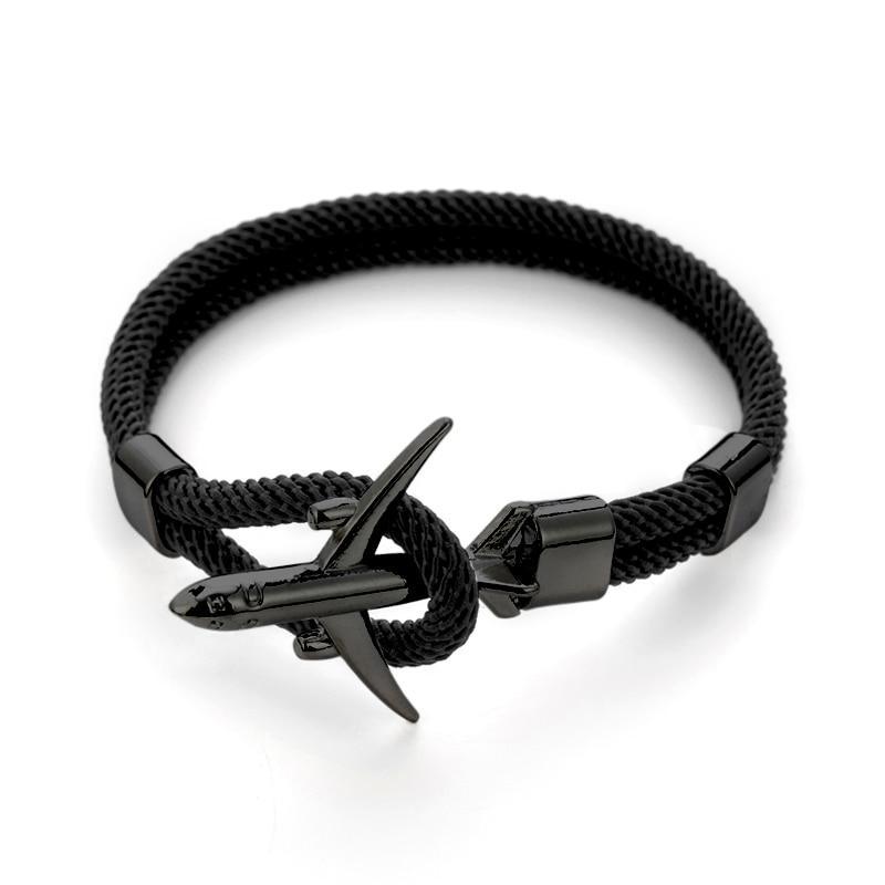 Modern Fashion Airplane Anchor Bracelets Men Charm Rope Chain Paracord Bracelet Women Male Air Force Style Wrap Metal Sport Hook Gift - SJB-DIAMOND ELITES
