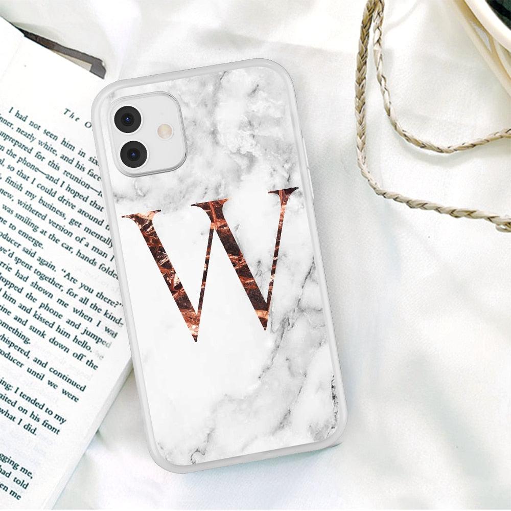 White A-Z Marble Texture Phone Cover For Iphone 12 Mini Soft Silicone Back Case Solid Name Phone Case Luxury Screen Camera Protection Shockproof Soft Cover Stevvex